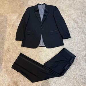 Stafford Tuxedo Suit Mens 46R 34x30 Black Wool Shawl Lapel Nordstrom Pants